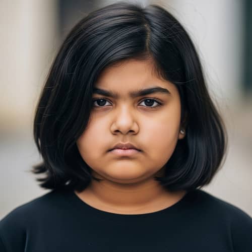 Brooding South Asian Girl in Black Ensemble with Short Hair