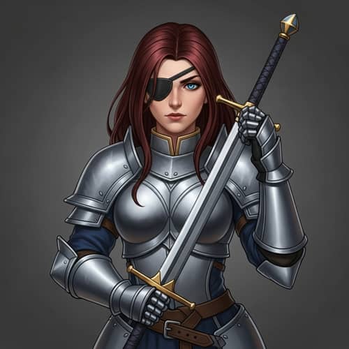 32-Year-Old Strong Caucasian Woman Knight with Eye Patch