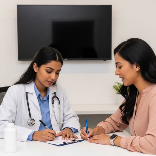 Young South Asian Doctor in Modern Clinical Office