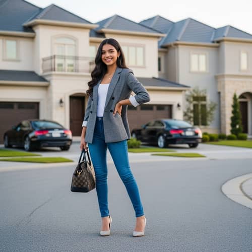 Luxury Hispanic Teen Fashion: Designer Outfit in Upscale Setting