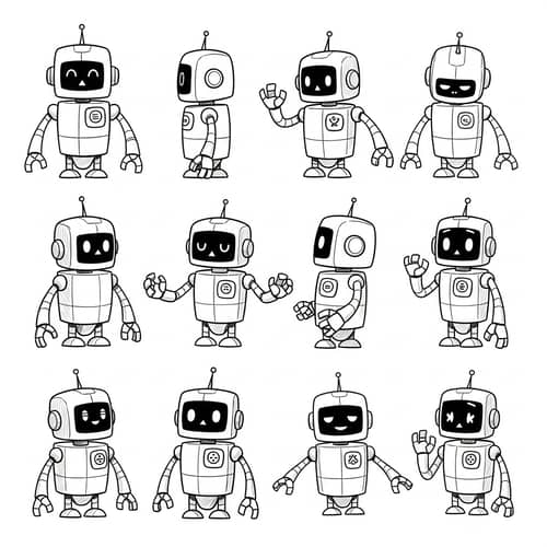Cute Robot Character: Multiple Angles, Poses & Expressions
