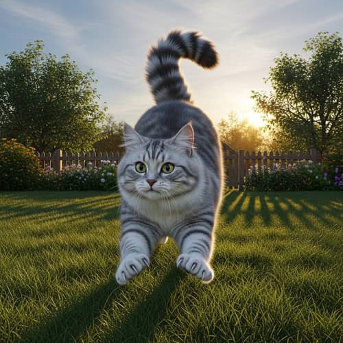 Playful Domestic Cat in Grey & White | Running Feline