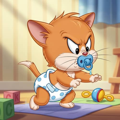 Adorable Newborn Kitten Learning to Crawl Animated Cartoon
