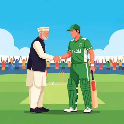 Mid-Aged Man in Green Cricket Uniform Shaking Hands | Cricket Ground Scene