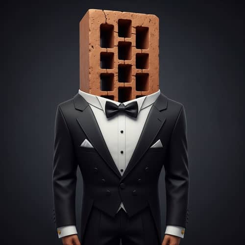 Formal Tuxedo-Clad Giant Brick: Unique Construction Material Fashion