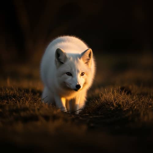 Majestic White Fox in Golden Sunset | Naturalist Painting