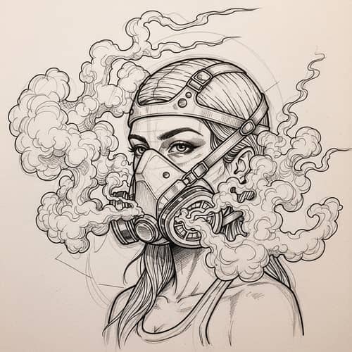 Respiratory Mask Tattoo Design | Smoke Billowing Art