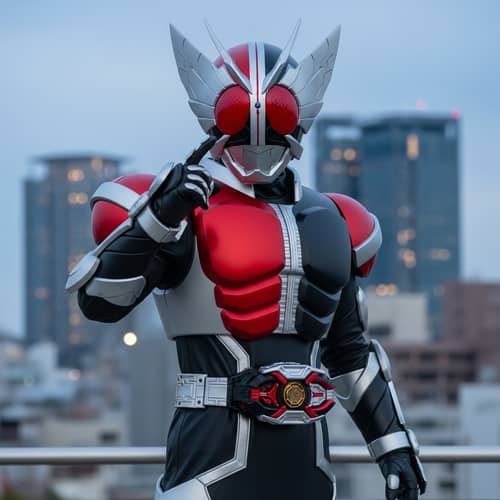 Futuristic Hero in Original Armored Suit | City Skyline Dusk
