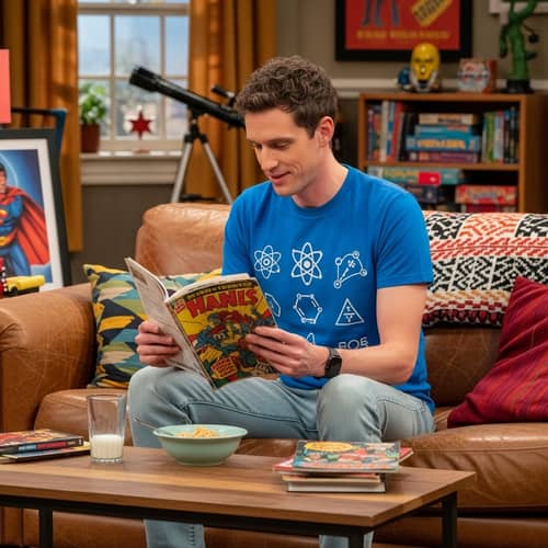 Quirky Sitcom Character with Comic Book Love | Retro TV Series