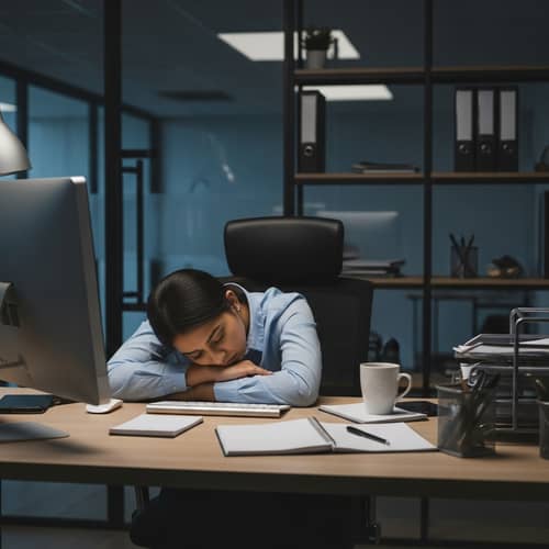 Exhausted Professional at Desk | Long Work Hours Portrayed
