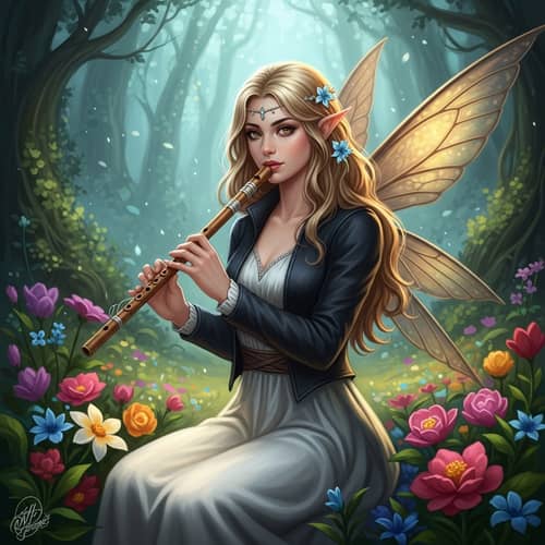 Ethereal Female Fairy Bard in Mystical Forest - Enchanting Concept Art