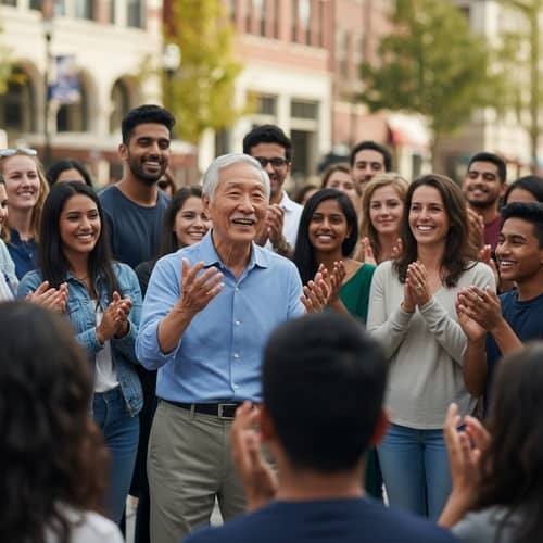 Inspirational Community Leader with Diverse Audience