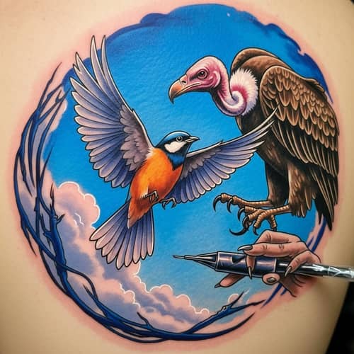 Vibrant Bird Tattoo Design | Fantasy Watercolor Art