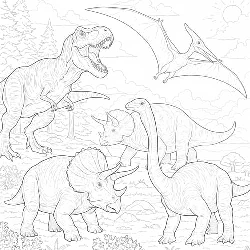 Dinosaur Coloring Pages: T-rex, Triceratops, Pterodactyl