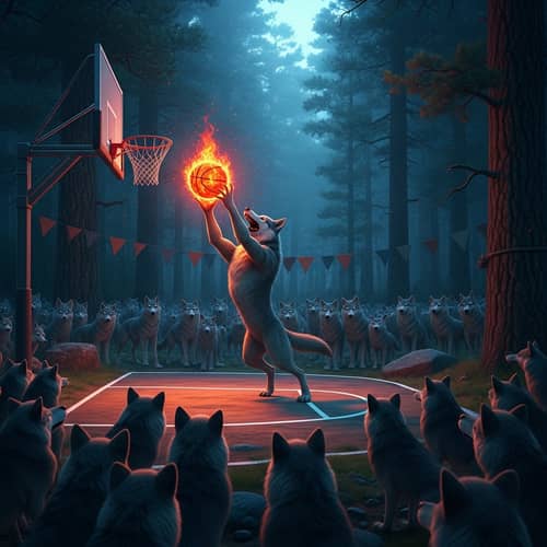 Wolf Slam Dunks in Enchanted Forest Gym