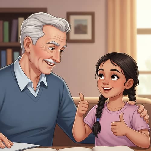 Confident Grandchild with Thumbs-Up | Heartwarming Interaction
