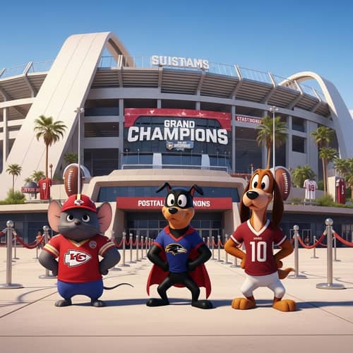 Classic Animated Characters at Football Championship Event