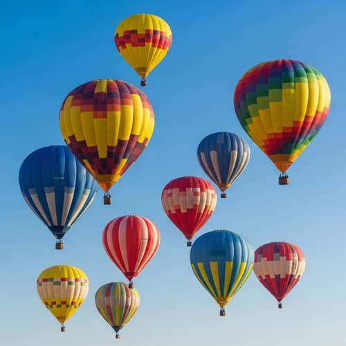 Vibrant Hot Air Balloons Floating in Blue Sky - Aerial Adventure