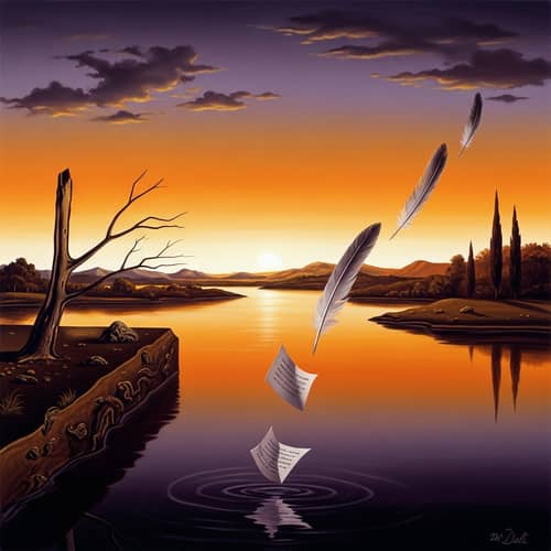 Surreal Sunset Landscape at Tranquil Lake | Salvador Dali Style