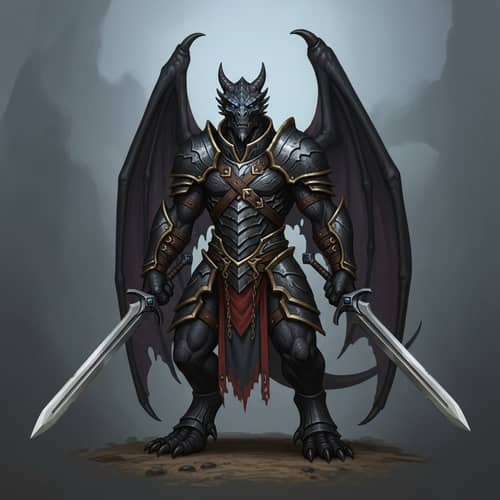 Dragonborn Paladin with Black Skin | Two Swords | Noble Warrior