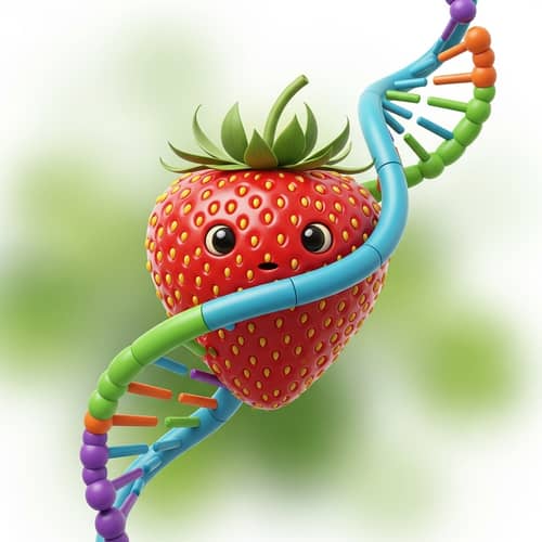 Playful DNA Strawberry Illustration for Science Education