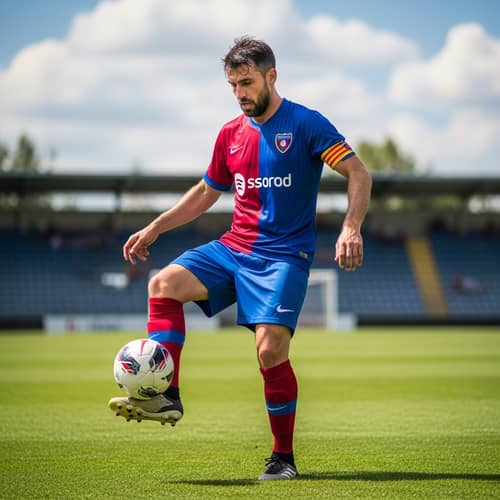 Professional Soccer Player Manipulating Ball on Daytime Pitch