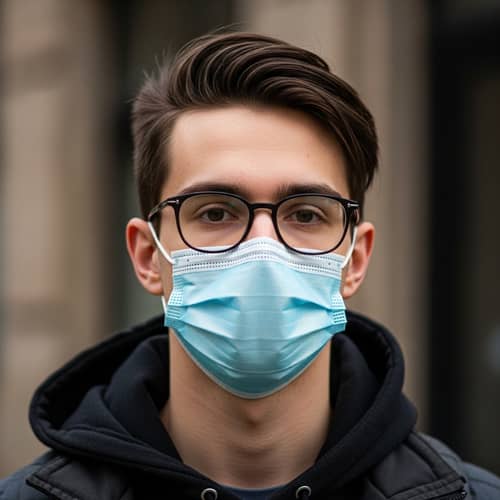Stoical Young Man with Classy Appearance and Surgical Mask