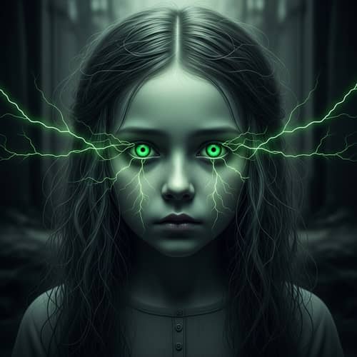 Creepy Portrait of a Ghostly Girl with Green Eyes
