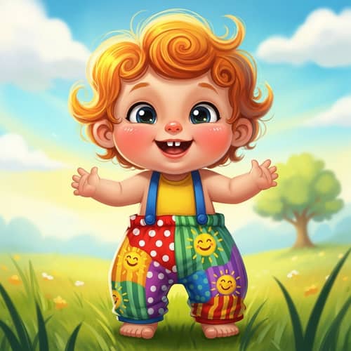Playful Toddler in Whimsical Children's Book Style