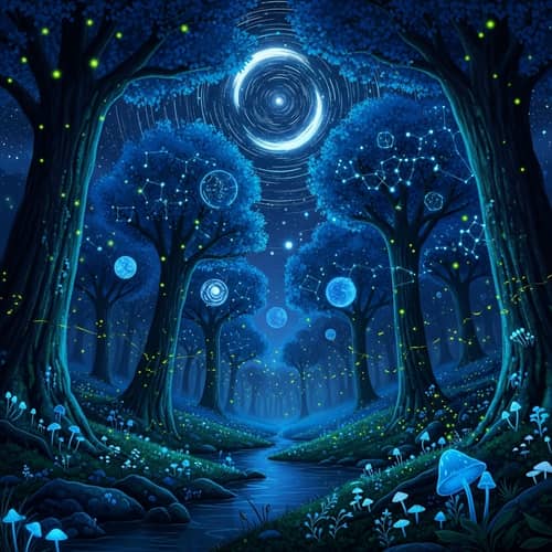 Enchanted Forest Night: Luminescent Flora & Celestial Harmony