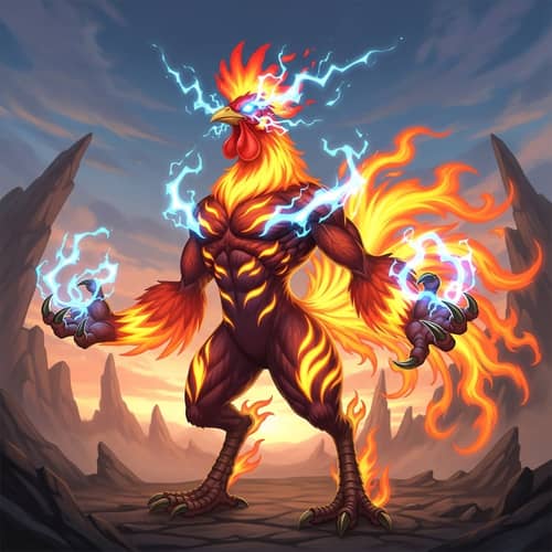 Fiery Psychic Rooster Creature for Fantasy Games