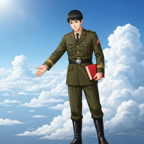Positive and Altruistic Green Military Character Offering Help