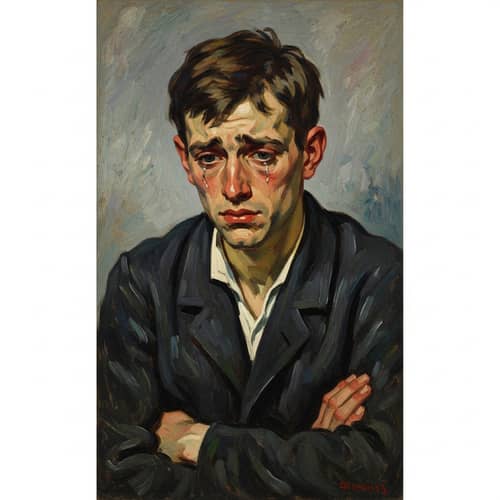 Emotional Impressionist Painting of Caucasian Male Struggling with Depression