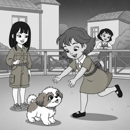 Adorable Shih Tzu Puppy in Vintage Cartoon Style