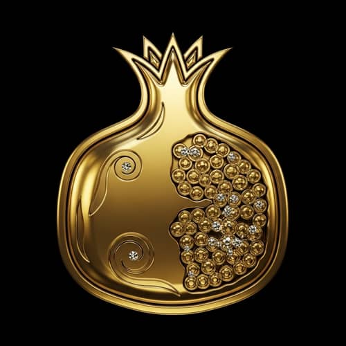 Chromed Gold Pomegranate Icon - Mystery and Luxury Design