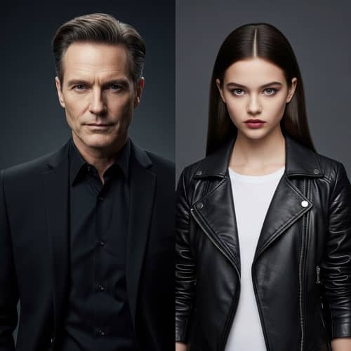 Sinister Vampire: Middle-Aged Man and Dark-Haired Girl in Modern Attire