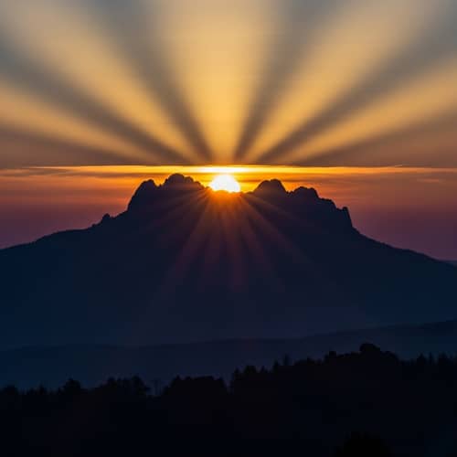Sunrise Behind Mountain | Silhouette Sun and Rays
