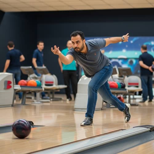 Intense Middle-Eastern Male Bowling Player in Action