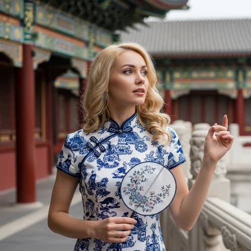 Blonde Woman in Traditional Chinese Attire | Cultural Beauty