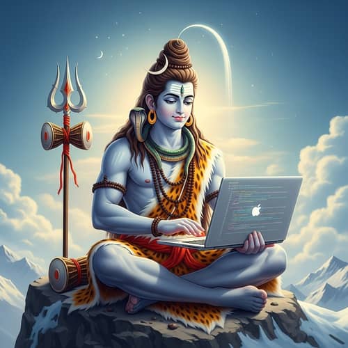 Lord Shiva with Laptop: Divine Devotion to Java Programming