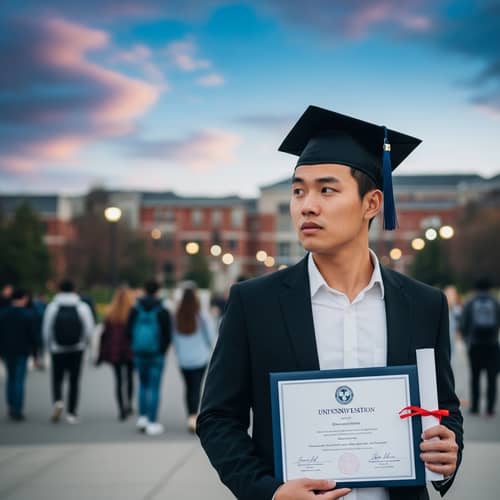 Recent University Graduate Contemplating Future Life | Campus Scene