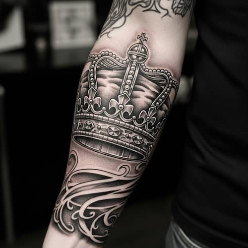 Detailed Crown Tattoos - Majestic Black and Gray Design