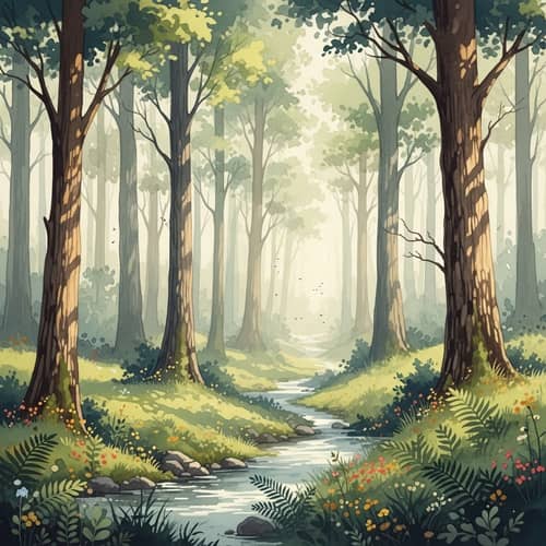 Enchanting Forest Watercolor Scene | Tranquil Nature Art