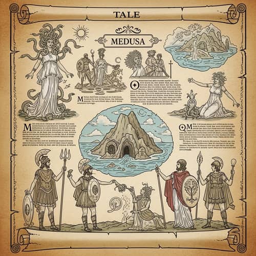 Mythical Tale of Medusa: Ancient Greek Scroll Story