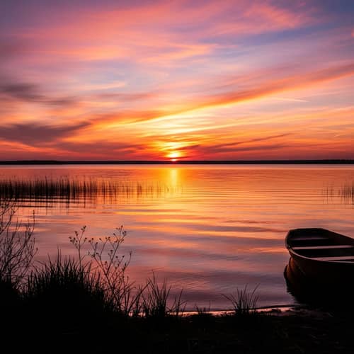 Tranquil Lake Sunset | Watercolor Sky View