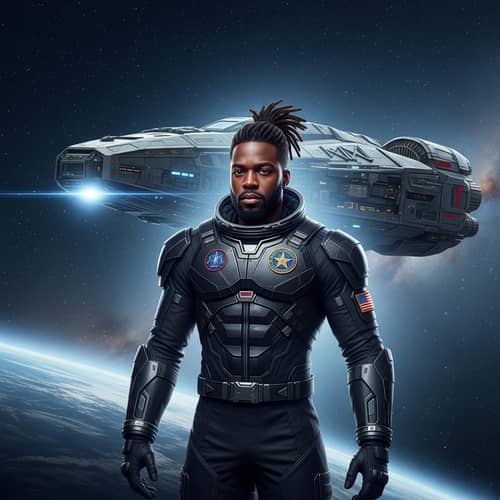 Regal Black Man in Space Suit | Celestial Universe Exploration