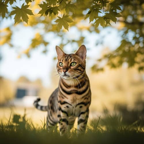 Graceful Bengal Cat in Enchanting Forest Setting