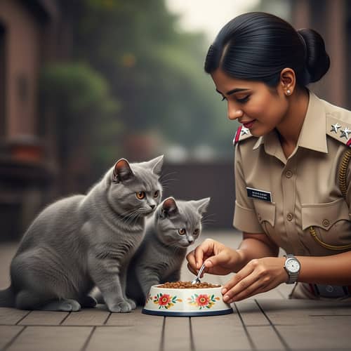 Stunning Gray Cat and Kitten Police Officer Scene | Realism
