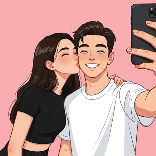 Sweet Animated Couple Selfie | Relationship Illustration