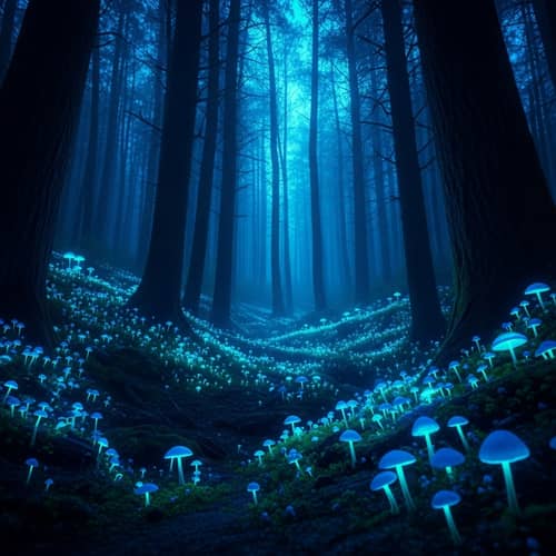Magical Forest Night Glow | Neon Fantasy Landscape